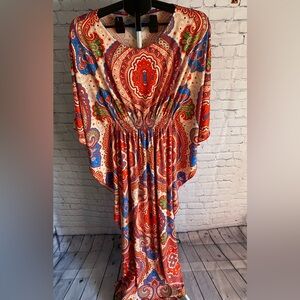 KOH KOH Paisley Dolman Sleeve Maxi Dress